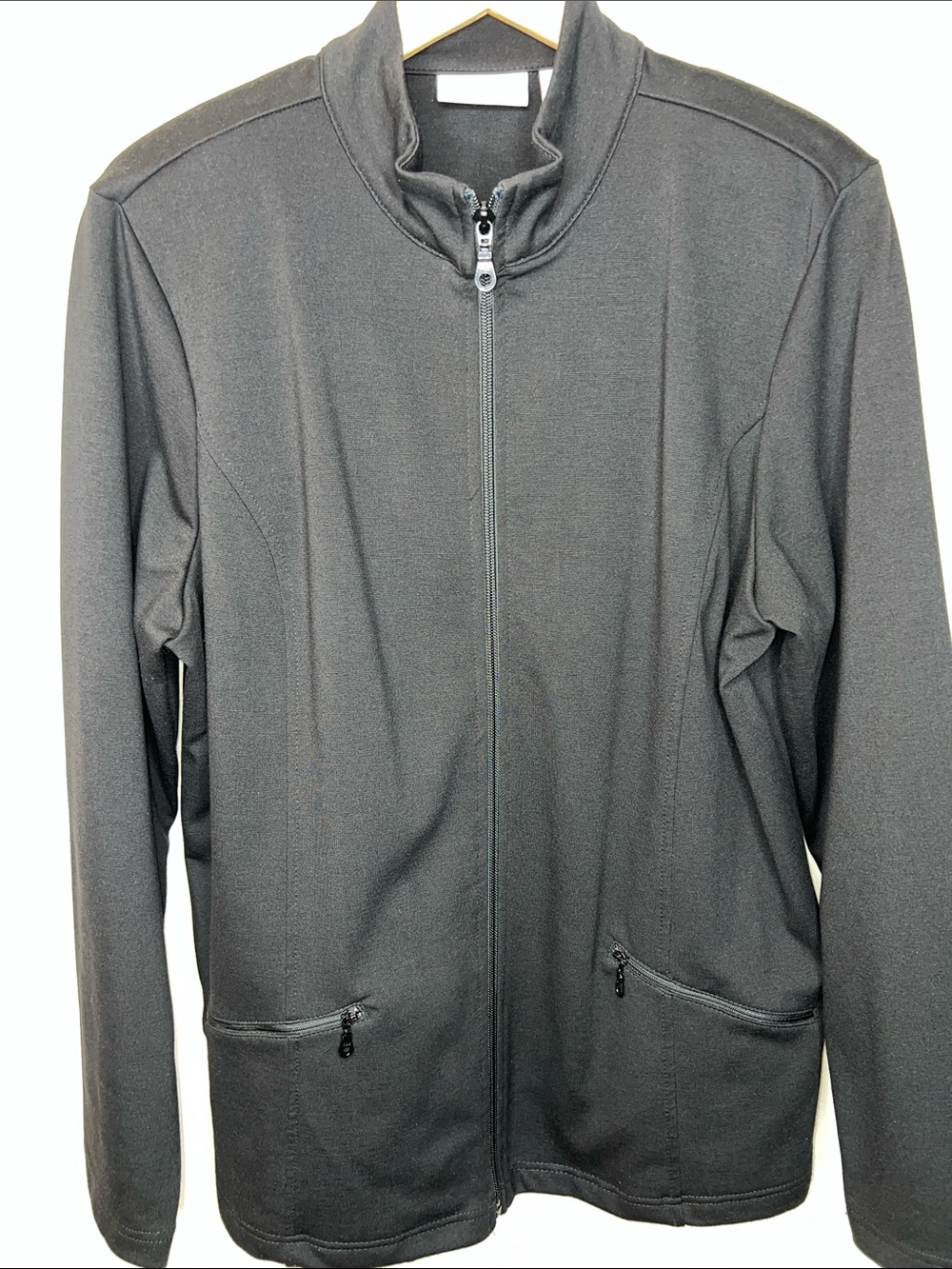 Weekendes by Chico's Black Full-Zip Stand-Collar Knit Jacket Full Comfort XL